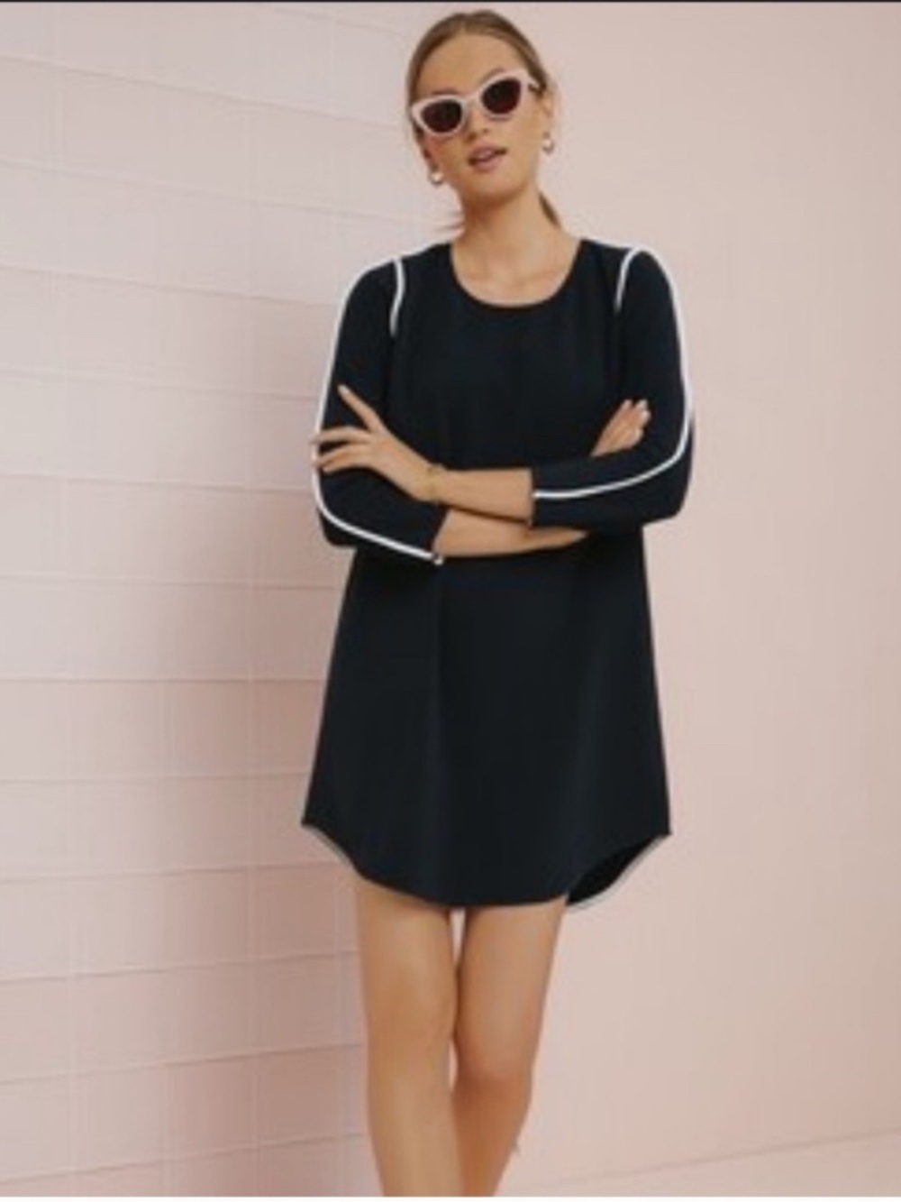Tuckernuck Navy elegant Dress large White Piping $495 Anthropologie
